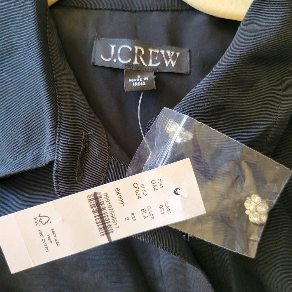 J.Crew Collection‎ Shirtdress Jewel Buttons Mini Black Viscose Preppy Size 2 NWT - Picture 8 of 9